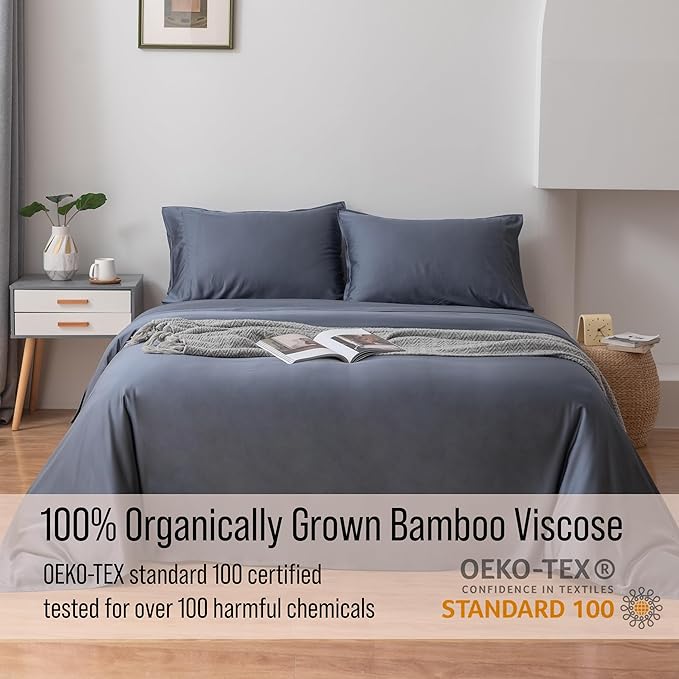 Bella Coterie Luxury Bamboo Viscose Twin XL Size Sheet Set | 100% Organically Grown | Ultra Soft | Cooling for Hot Sleepers | 18" Deep Pocket [Slate Blue]