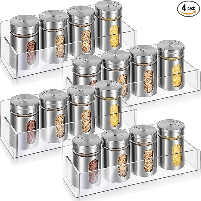 4 Pack Acrylic Spice Rack Wall Mount-9 Inch, Clear Spice Shelf Storage Holder, Hanging Seasoning Rack Organizer for Cabinet Door, Cupboard or Wall Kitchen (Adhesive or Screw)