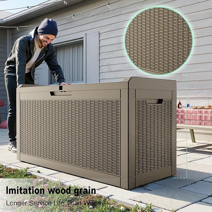 60 GallonOutdoor Storage Box,Resin Deck Boxes Waterproof, IndoorOutdoor Bin for Package Delivery, Patio Cushions, Gardening Tools, Lockable, UV Resistant