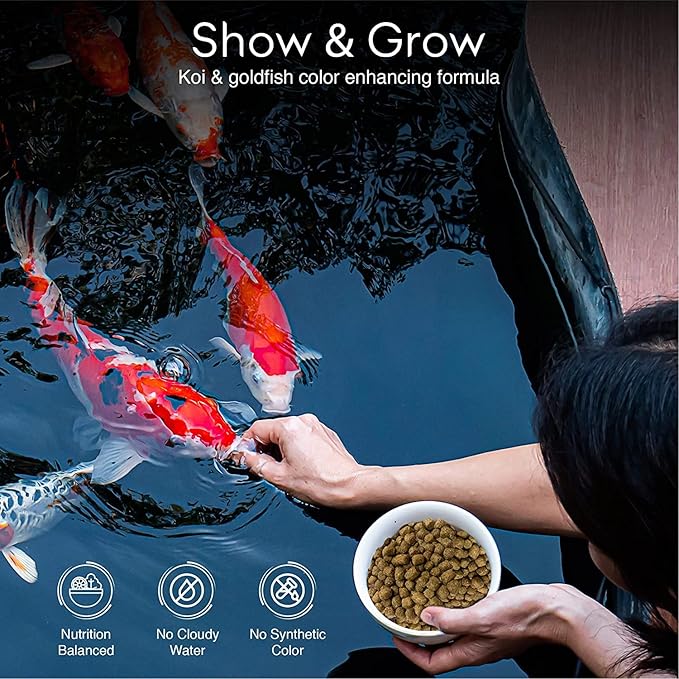 BIG Kahuna Koi Fish Food- 1lbs Food – Made in The USA - Koi Food Floating Pellets – 3/16" - 1/4" Pellet Size – 32% Protein Fish Food – Rich in Nutrients