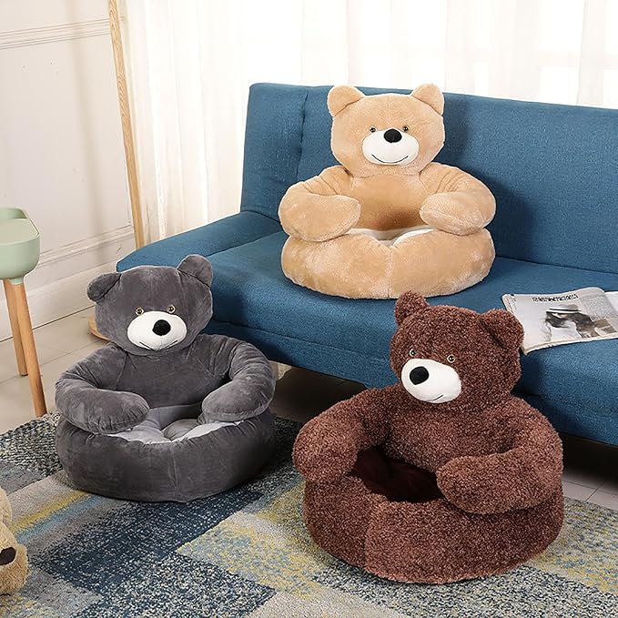 Dog Sofas & Chairs, pet Shape Sofa, Slip Resistant Dog cat Furniture, Adorable Bear Shaped Pet Sofa Bed, Washable Dog cat Couch, Plush Soft Couch for Dogs and Cats L(bottomDiameter55cm) Brown+mat