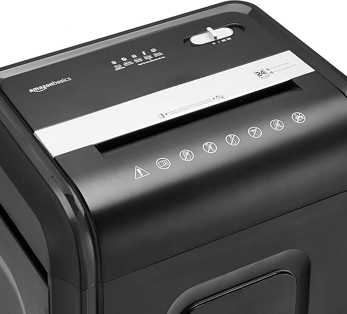Amazon Basics 24 Sheet Cross Cut Paper, CD and Credit Card Home Office Shredder with Pullout Basket, Black