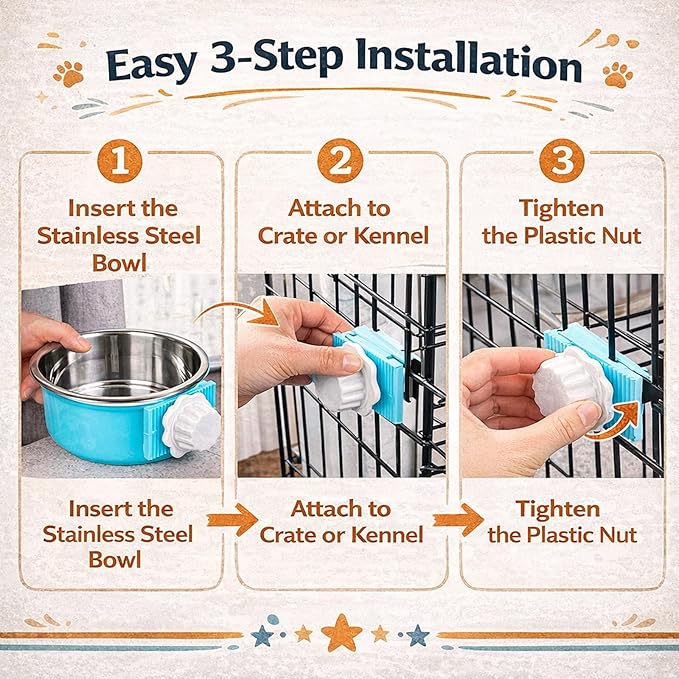 HERCOCCI 4 Pack Dog Crate Bowls, Hanging Removable Stainless Steel Food and Water Bowls for Puppies, Small Dogs, Cats, Rabbits & Ferrets (Blue, Green, Red, Grey)