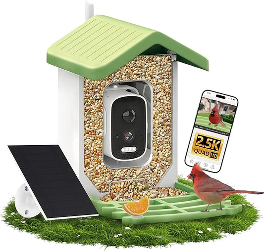 Bird Feeder with Camera Solar Powered, AI Identify Birds Species 10000+, 2.5K HD Video App Live View, Smart Bird Feeder for Outdoors Backyard, Gifts for Birdlovers Mom Dad