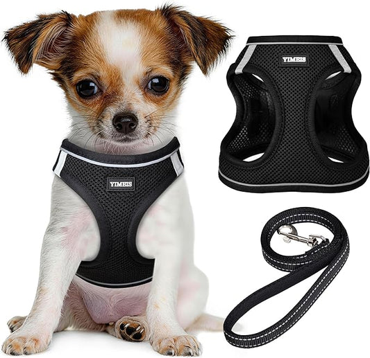 YIMEIS Dog Harness and Leash Set, No Pull Soft Mesh Pet Harness, Reflective Adjustable Puppy Vest for Small Medium Large Dogs, Cats (Black, X-Small (Pack of 1))