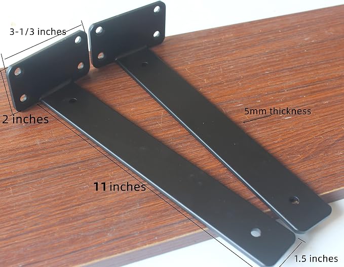 12 Pack - 11 inch Black Hidden L Shelf Bracket Iron Floating Shelf Brackets