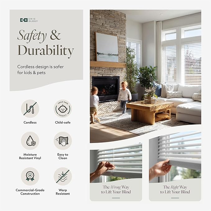 CHICOLOGY Cordless Mini Blinds for Indoor Windows, 61.5" W x 72" H, Light