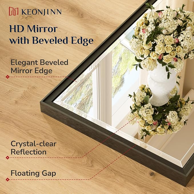 Keonjinn 55" x 30" Black Bathroom Vanity Mirror, Beveled Edge Tempered Glass