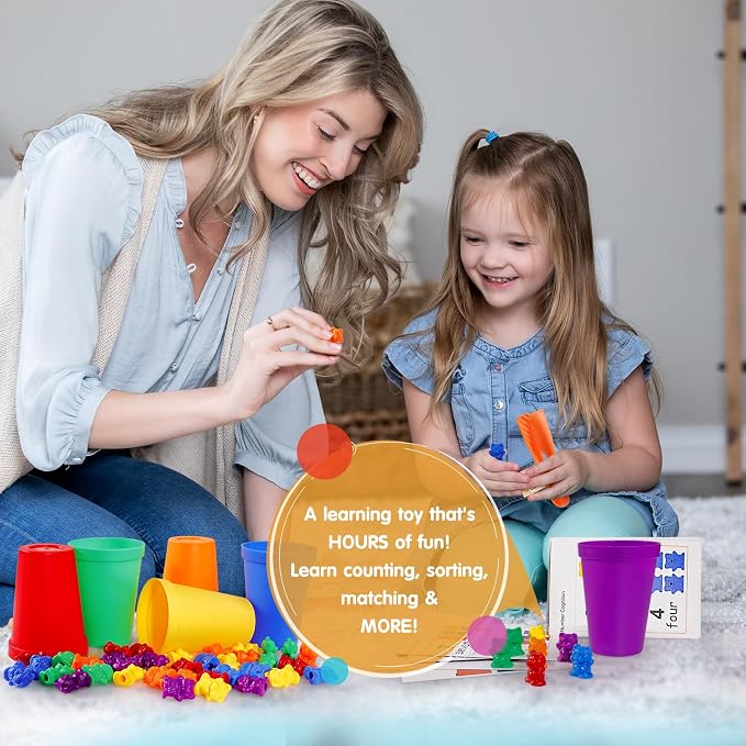 Bmag Counting Bears with Matching Sorting Cups, Preschool Learning Toys Color Recognition and Math Learning Games, STEM Educational Toy Gift for Kids Age 3 4 5 Year Old Boys Girls
