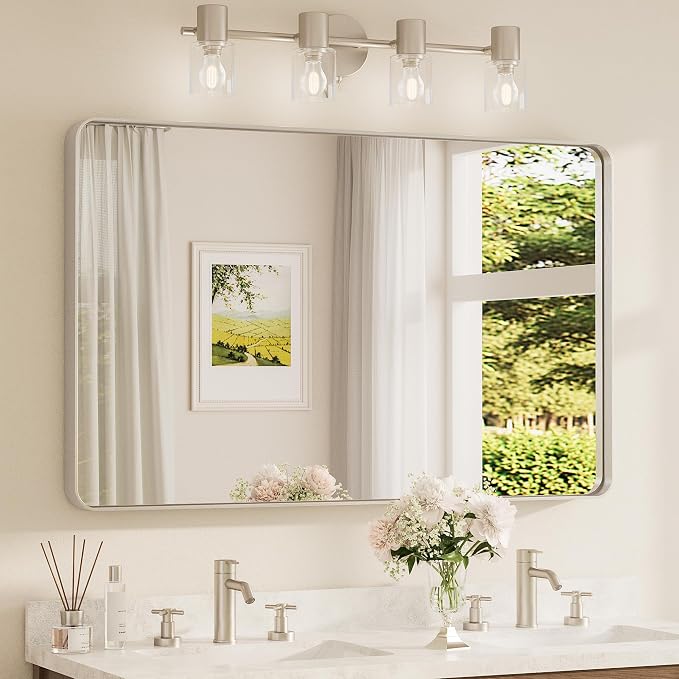 TETOTE Brushed Nickel Bathroom Mirror 48 x 30 Inch