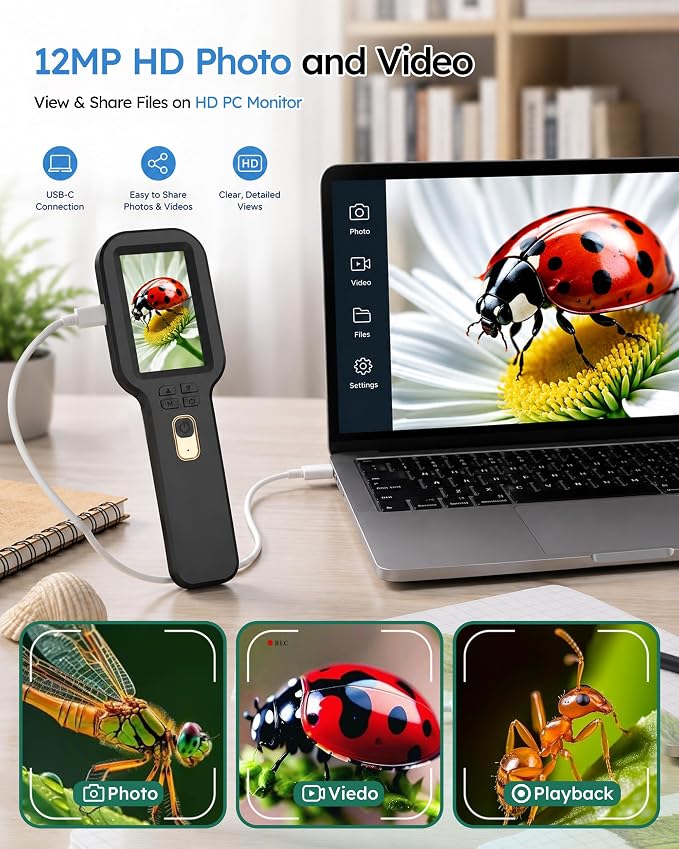 Kids Microscope Camera Autofocus Magnifier 500X STEM Gift Toy for Ages 4-12 | Handheld Digital Magnifying Glass Camera with 3.0" HD Screen and Photo/Video Record, Portable Edu Science Kits for Children