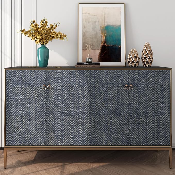 FunStick 24"x394" Removable Gold Dark Blue Textured Wallpaper Peel and Stick