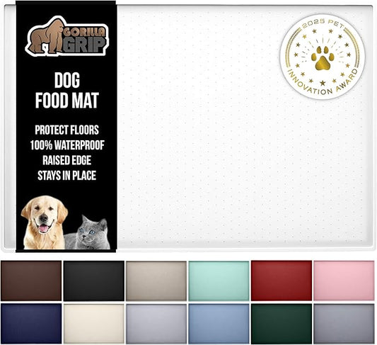 GORILLA GRIP 100% Waterproof Raised Edge BPA Free Silicone Pet Feeding Mat, Dog Cat Food Mats Contain Spills Protects Floors, Placemats for Cats and Dogs Water Bowl, Pets Accessories 32x24 White