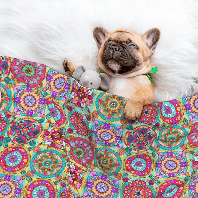 Boho Throw Blanket - Colorful Bohemian Floral Blanket for Dog Cat Pet Blankets 23x16 for Couch Sofa Bed