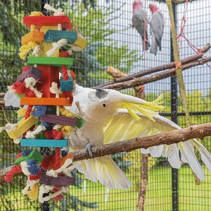 GATMAHE Macaw Toys, Extra Large Parrot Toys, Bird Toys for Parrots African Grey, Amazon Parrots, Parakeet Natural Wooden Block Toy for Climbing, Chewing, Unraveling and Preening (Large)