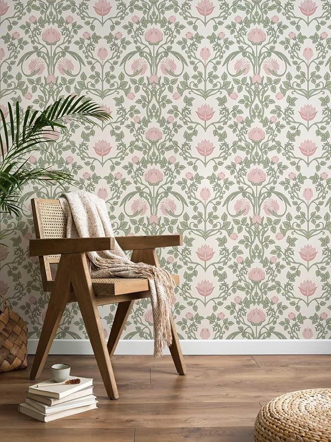 YXTII Peel and Stick Wallpaper Pink Floral Damask Wallpaper