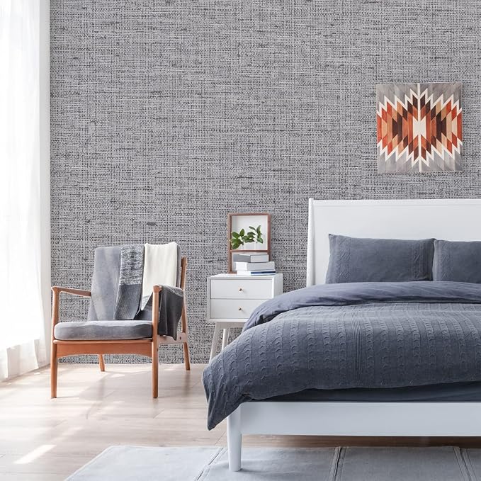 Grey Contact Paper Peel and Stick Wallpaper 32.8ft Pre-Pasted Grasscloth