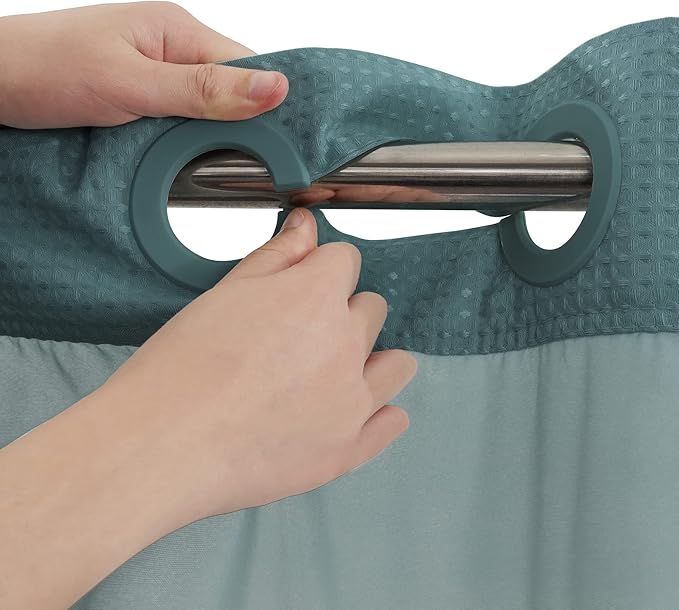 River Dream Heavyweight No Hooks Required Dotted Waffle Weave Shower Curtain with Snap in Liner - 71W x 74H,Hotel Grade,Spa Like Bath Curtain,Teal