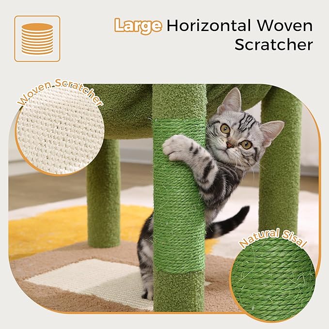 54” Cat Tree for Large Cats Big Cat Tower with Enlarged Hammock 21.6x17.7” Spacious Cats Condo House, Roomy Top Bed,Multiple Scratch Posts and Pad for Indoor Adult Cats (Green, Large-54)