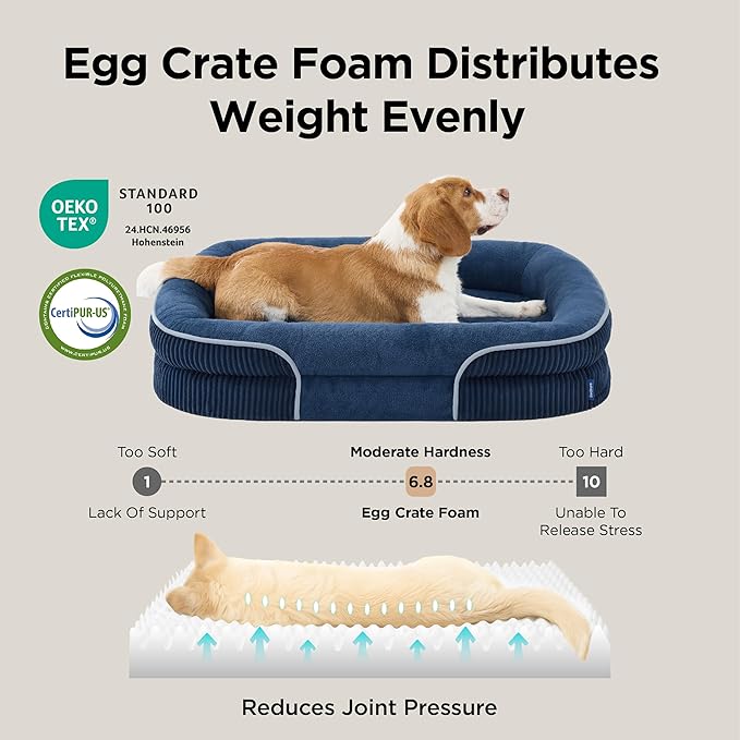 Bedsure XL Pro Orthopedic Dog Beds Large Sized Dog - 360° Oval Bolster Jumbo Dogs Bed for Senior Dogs with Waterproof Washable Cover, Extra Large Pet Sofa Couch with Ultra-Soft Fleece, Navy Blue, 45"