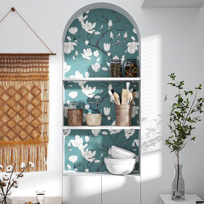 Laatse Vintage Floral Wallpaper Peel and Stick Blue Floral Contact Paper