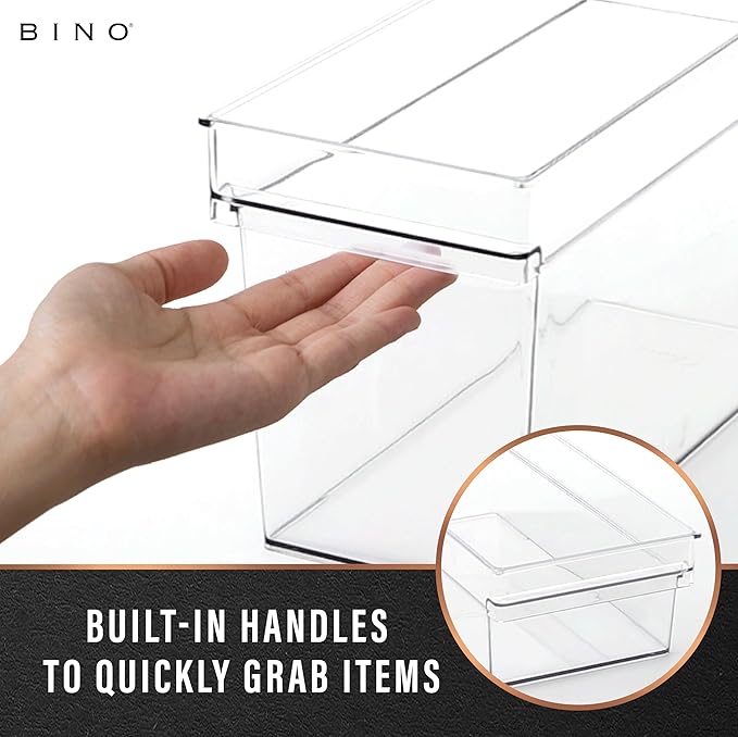 BINO | Plastic Storage Bins, Medium - Shallow | THE HANDLER COLLECTION | Multipurpose Organizer Bins | Kitchen Pantry Organizers and Storage | Clear Containers for Organizing Home | Freezer Organizer