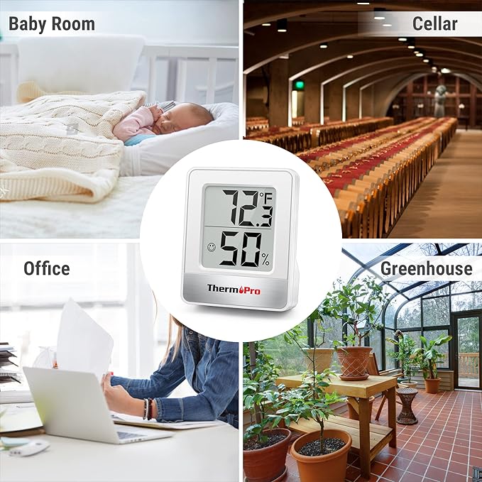 ThermoPro TP49 3 Pieces Digital Hygrometer Indoor Thermometer Humidity Meter Mini Hygrometer with Temperature and Humidity Monitor Outdoor and Room Thermometer Weather Station