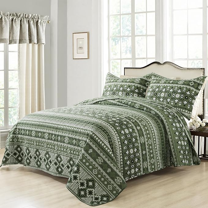 BEDIFANY Quilts King Size, Reversible Lightweight Bedspread with Boho Geometry Printed, Boho Bed Spread Coverlet Sets for Bed Decoration, All-Season King Quilt Bedding Set (98 * 106 in), 3 Pieces