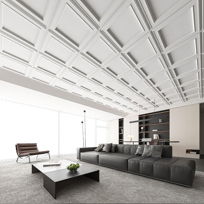 WOWSTAR 12-Pack 24"x24" Drop Ceiling Tiles, Waterproof Glue up Ceiling Panels