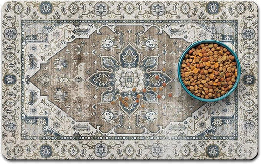 Dog Food Mats for Floors, Absorbent and Quick-Drying Pet Cat Food Mat,Anti-Fouling and Easy-to-Clean Pet Feeding Mat,Dog Bowl Mat for Messy Drinking Water Bowls.12 x20, Bohemia Style