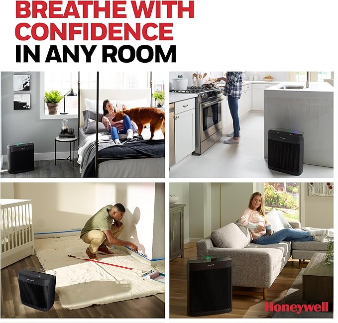 Honeywell HEPA Air Purifier for Home, 1733 Ft² Rooms in 1 hour, Air Quality Indicator, Auto Mode, Reduces Allergens, Dust, Pollen, Smoke, Pet Dander, Odors, Black, HPA5200
