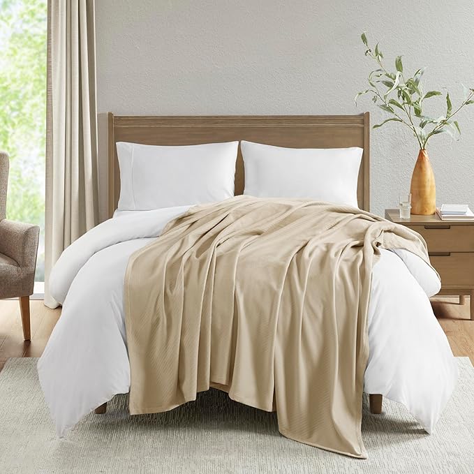 Madison Park BL51N-0675 Liquid Cotton Luxury Blanket Premium Soft Cozy 100% Ring Spun Cotton For Bed , Couch or Sofa, Twin, Linen