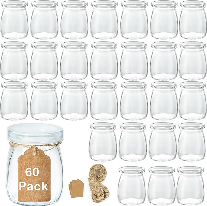 ihomecooker Mini Pudding Jars 60Pack, 3.4 oz Glass Favor Jar with Lids, Candle jars,Yogurt Containers with Lids, Mason Jar,Bath Salt Jars Wedding Favors Honey Pot