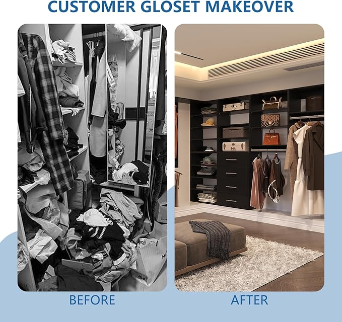 Medium Double Hanging Closet Unit, Modular Closet System, Wood Closet System Organizer with Storage for Walk in Closets, Clothing Rack Closet for Hanging Clothes, Bedroom, Black, 25.5" W