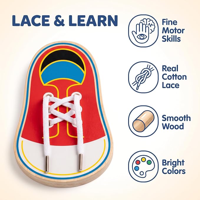 Wooden Threading Shoes Training Board, Learn to Tie Laces, Wooden Learn to Tie Your Own Shoes Threading Lacing Shoes Training Early Learning Kits | Threading Lacing Shoes Training Board Early Learning