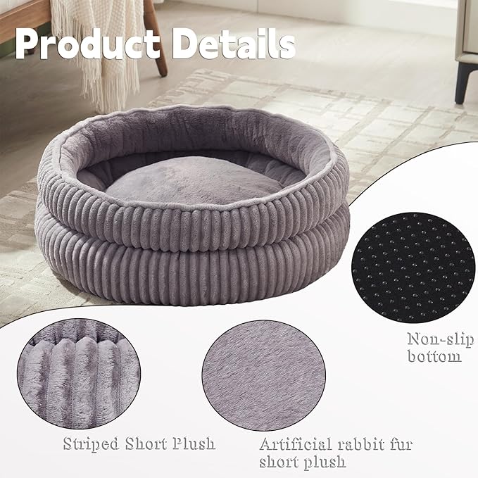 Cat Beds for Indoor Cats,Kitten Bed,Dog Bed for Extra Small Dogs Breeds,Puppy Kennel Bed, Comfy Durable Pet Sleeping Bed, Washable Roun Cat Beds & Non-Slip Bottom, Gray 18" L x 18" W x 7" Th