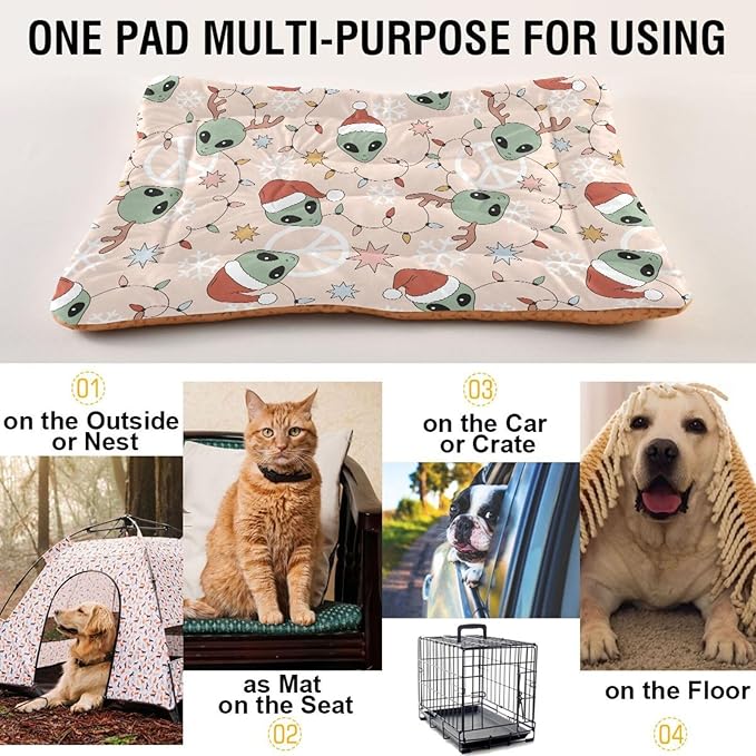 Retro Christmas Alien Pet Bed Cute Dog Bed Mat Absorbing Non Slip Pad Pet Sleeping Mat for Small, Medium, and Large Dogs Puppy Cat 24 in x 18 in