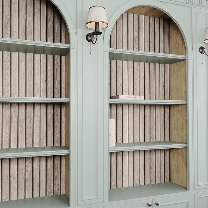 VEELIKE Rustic Grey Oak Wood Slat Peel and Stick Wallpaper 24''x118'' Faux Wood