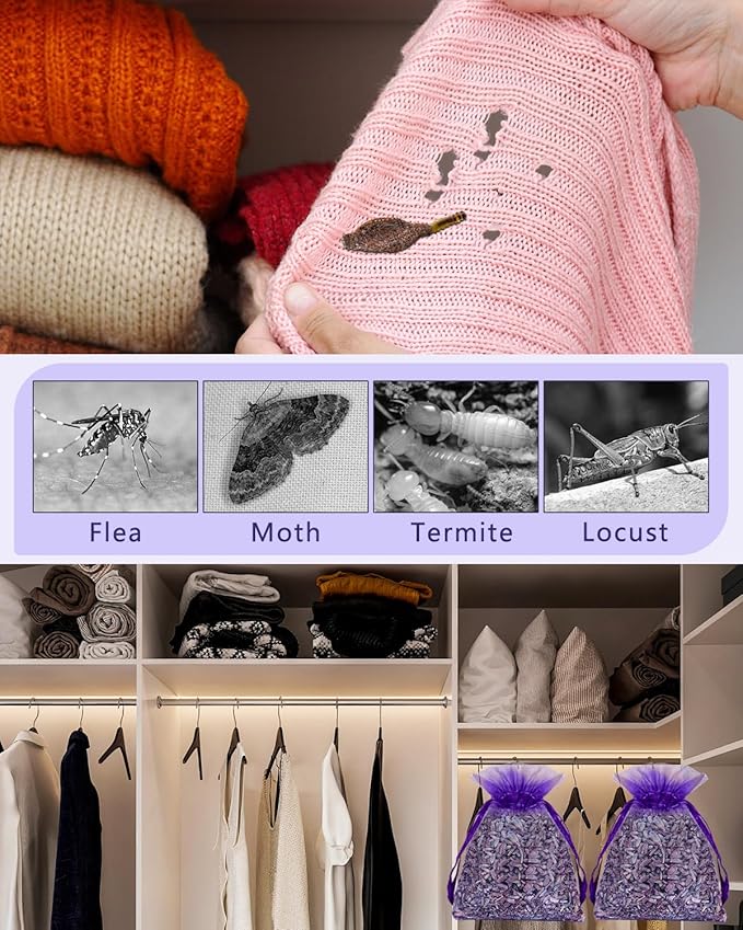 26 Pack French Lavender Sachet Bags, 100% Natural French Potpourri Dried Lavender Sachets for Drawers and Closets, Strong Smell Fragrance Fresh Scents Home