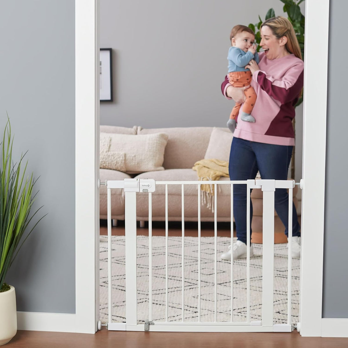 Safety 1st Easy Install Walk-Thru Baby Gate with Door – White, 28” Tall, Fits 29”–38” Doorways