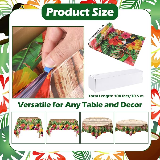 Kochorie 100 Ft X 54 Inch Hawaiian Luau Party Tablecloth Roll
