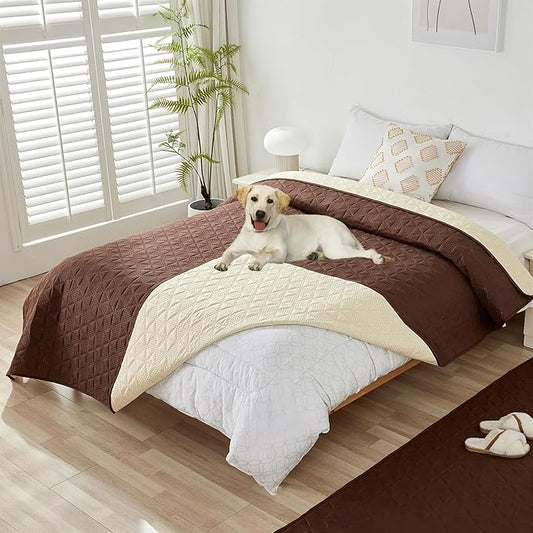 GIBZ Water Resistant Dog Bed Blanket Cover Large Anti Slip Pet Furniture Protector Washable Cat Quilted Mat for Couch, Coffee, 130x210cm