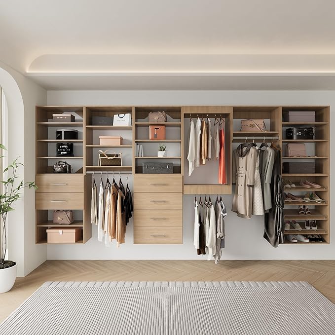 Shoe Shelf Short Tower Closet Unit, Modular Closet System, Wood Closet System Organizer with Storage for Walk In Closets, Clothing Rack for Hanging Clothes, Bedroom, Wood, 31.5"W