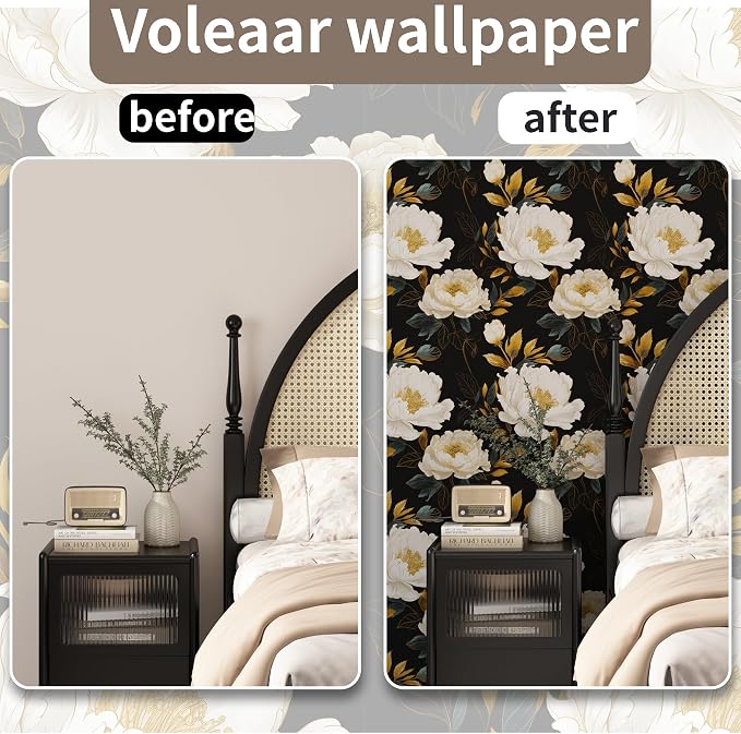 Extra Long Dark Floral Peel and Stick Wallpaper, 17.5In x 393In Vintage Big