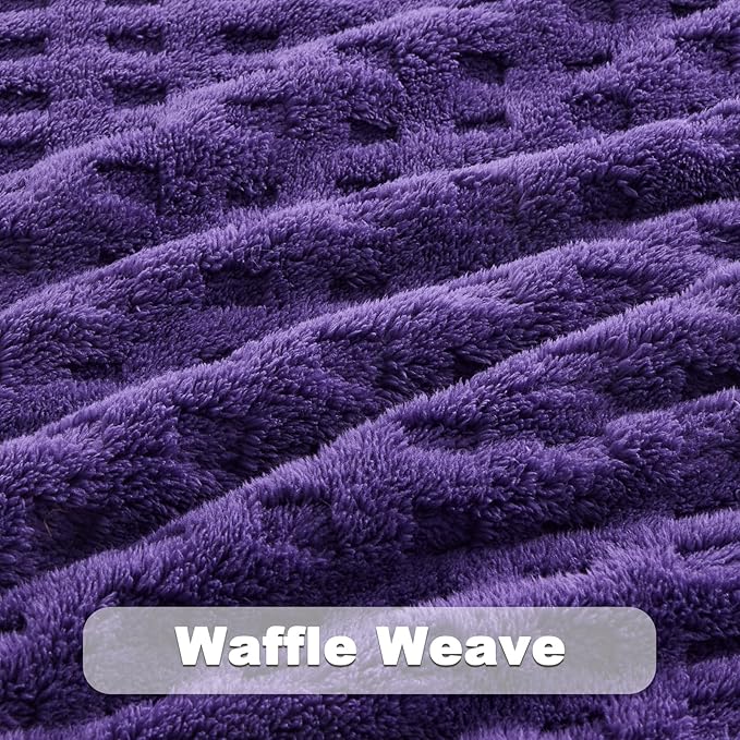 NEWCOSPLAY Super Soft King Blanket Purple Premium Silky Flannel Fleece 3D Waffle Checkered Lightweight Bed Blanket All Season Use (Dark Purple, King(90"x110"))