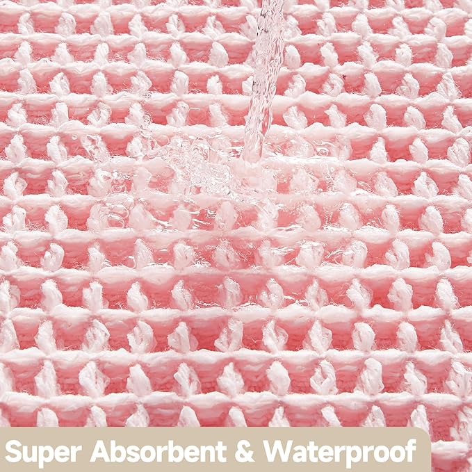 Light Peachy Pink Bathroom Rugs, Waffle Bath Mat Non Slip Washable Quick Dry Cute Bath Mat Boho Farmhouse Bathroom Decor, 24"x16" Light Peachy Pink