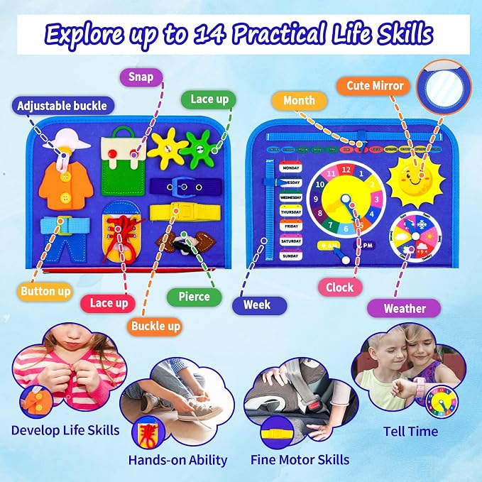Busy Board, Ocean Toddler Busy Book Montessori Toys for 1 2 3 4 Year Old, Sensory Board Learning Activities Fine Motor Skills, Christmas Birthday Gifts for Girls Boys, Travel Toys for Airplane Car