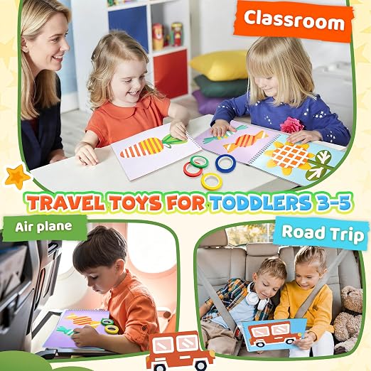 Tape Activity Books for Kids Age 3-5, Airplane Essential Travel Toys Road Trip Activities for Toddlers Preschool Classroom Must Have Supplies Quiet Car Ride Toys Girl Gifts for Kid Boy Toy Family Game