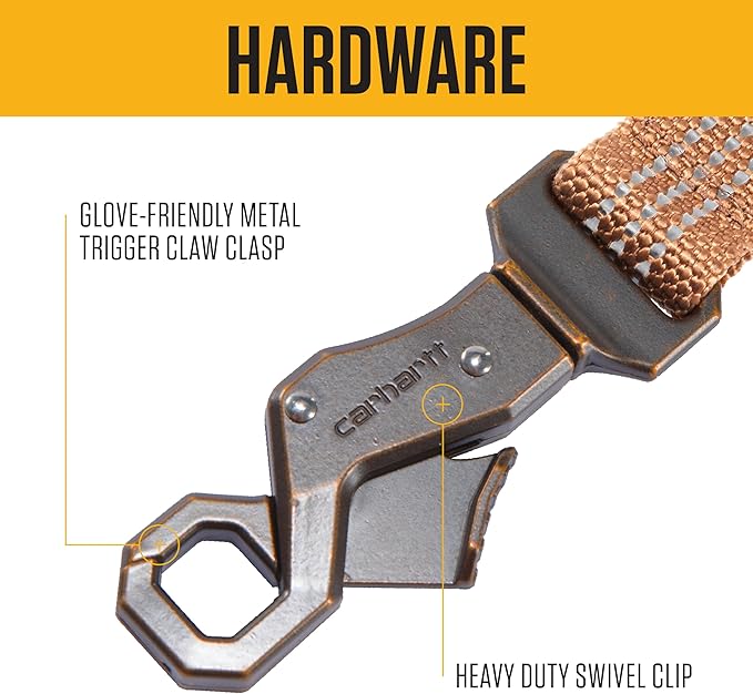 Carhartt Dual Handle Dog Leash, Durable Nylon Webbing Fabric W/Secure Metal Trigger Claw Clasp, Carhartt Brown, Large