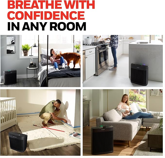 Honeywell HEPA Air Purifier for Home, 938 Ft² Rooms in 1 Hour, Turbo Clean, Reduces Allergens, Dust, Pollen, Pet Dander, All Smoke Types, Odors, Black, HPA5100B